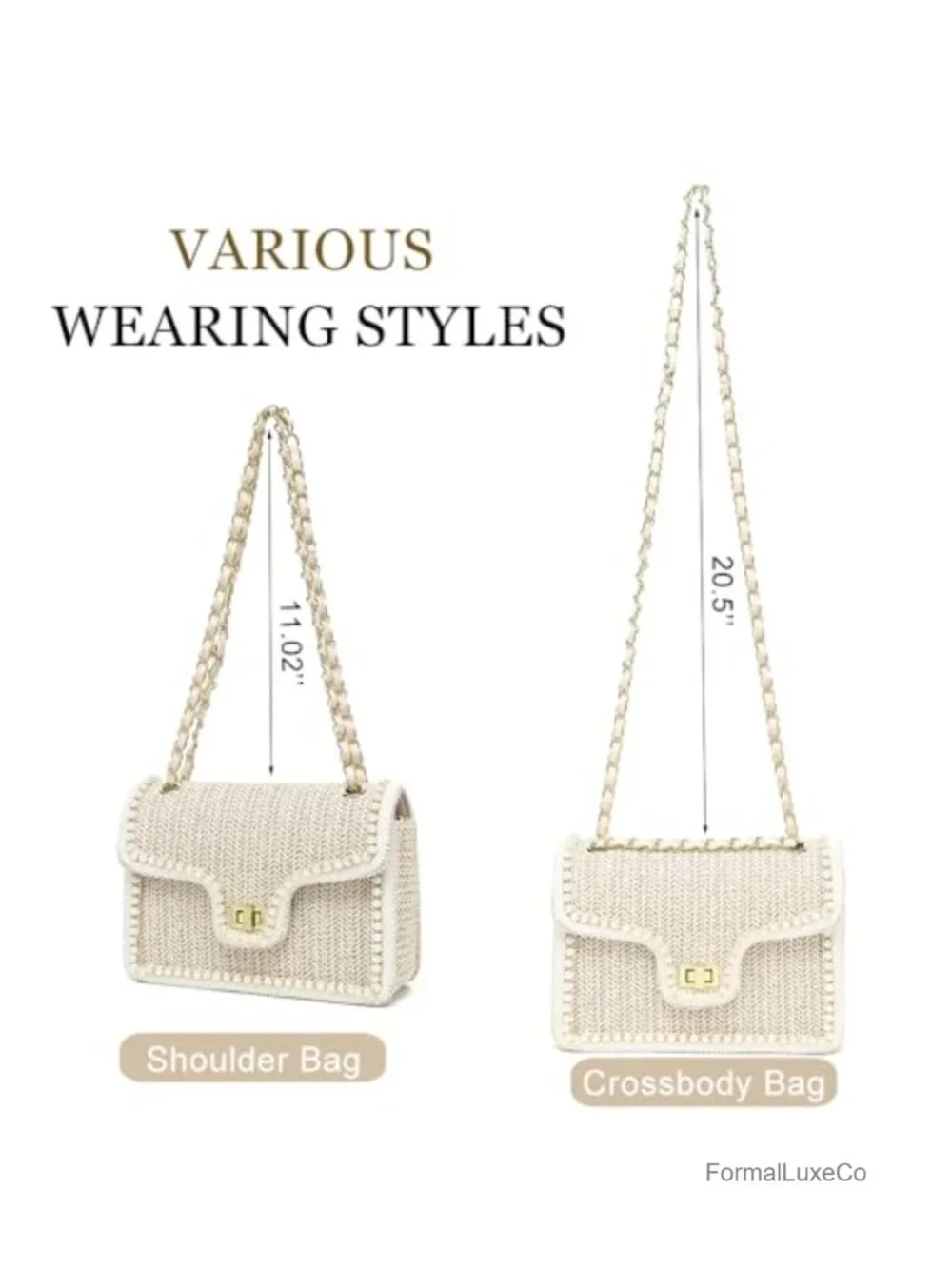 Woven Straw Crossbody Bag for Women Boho Summer Beach Purse with Chain Strap
